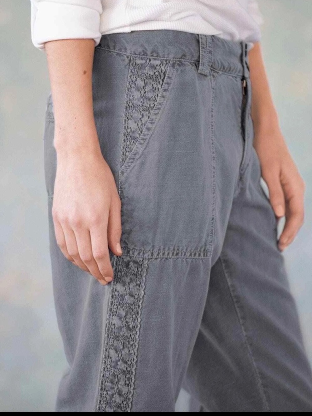 SUNDANCE Gray Organia Lace Roll Up Pant - Picture 2 of 11